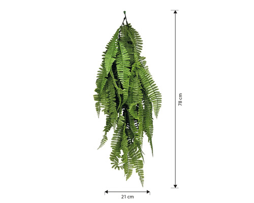 Ferigă artificială suspendată, lungime 78 cm și lățime 21 cm, pentru interior