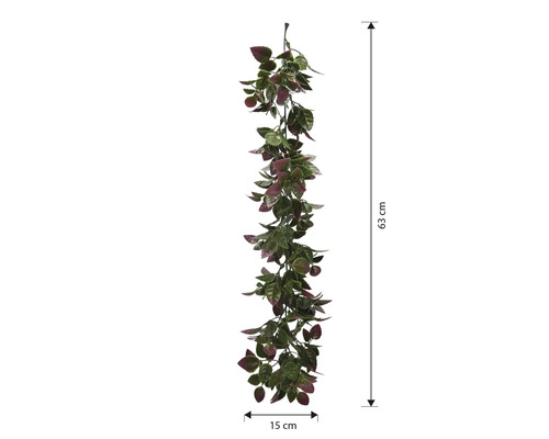 Ghirlandă artificială de iederă cu o lungime de 63 de centimetri și o lățime de 15 centimetri.