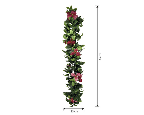 Ghirlandă decorativă cu flori artificiale cu frunze și flori, lungime 65 cm