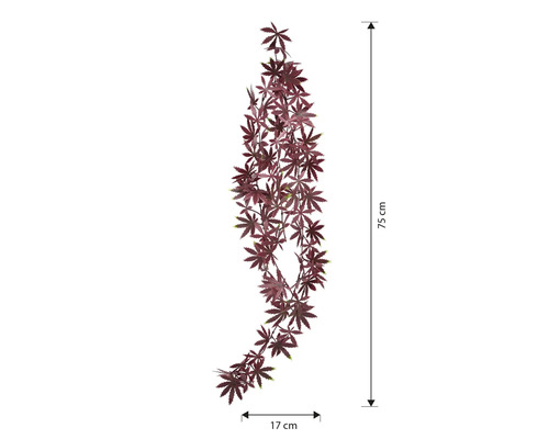 Ramură artificială de arțar roșu, lungime de 75 cm și lățime de 17 cm, decorațiune