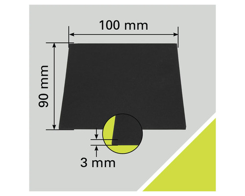 Imagine cu un tampon de cauciuc cu dimensiunile de 100 mm pe 90 mm pe 3 mm