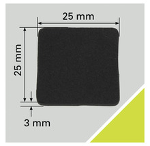 Tampon antiderapant pătrat, latura de 25 mm, grosime de 3 mm