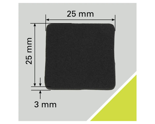 Tampon antiderapant pătrat, latura de 25 mm, grosime de 3 mm