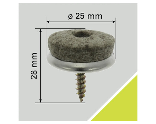 Glisor din pâslă cu șurub, diametru 25 milimetri, înălțime 28 milimetri