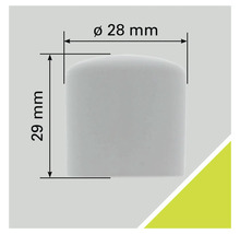 Dimensiunile unui capac de plastic: diametru 28 mm, înălțime 29 mm