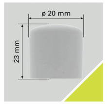 Capăt din plastic cu dimensiunile de 20 mm în diametru și 23 mm înălțime