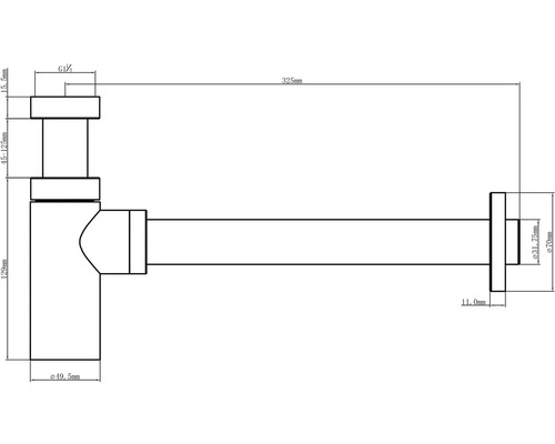 Desen tehnic al unui sifon cu dimensiuni