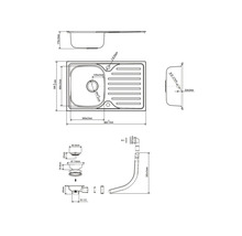 Desen tehnic cu dimensiunile unei chiuvete de bucătărie