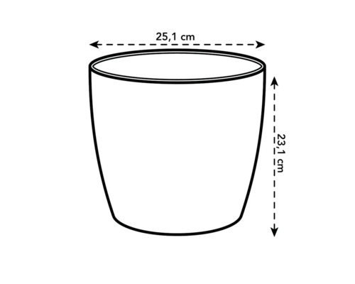 Imagine cu un vas de flori cu dimensiunile de 25,1 cm lățime și 23,1 cm înălțime.