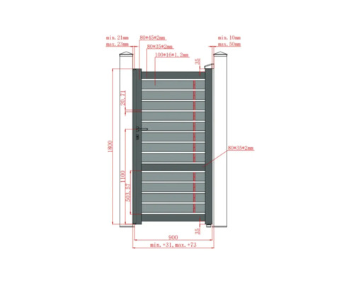 Desen tehnic al unei porți de grădină cu dimensiuni
