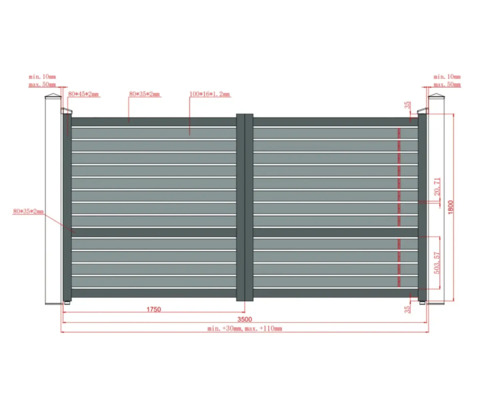 Desen tehnic al unei porți de grădină cu dimensiuni.