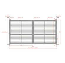 Desen tehnic al unei porți de grădină cu dimensiuni.