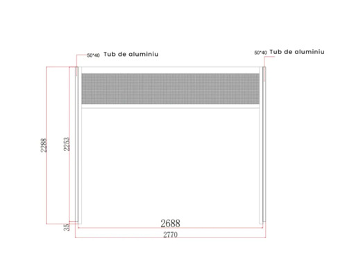 Desen tehnic al unui cadru de aluminiu cu dimensiuni