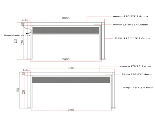 Desen tehnic al unei pergole cu dimensiuni
