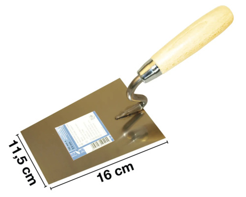 Mistrie de tencuitor cu mâner de lemn și dimensiunea de 11,5 x 16 cm.