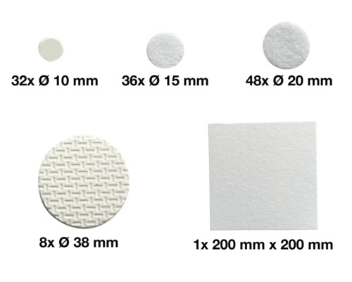 Set de glisoare pentru mobilă, format din diferite dimensiuni și forme