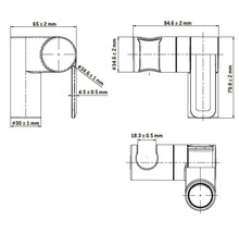 Desen tehnic al unui conector de colț cu dimensiuni
