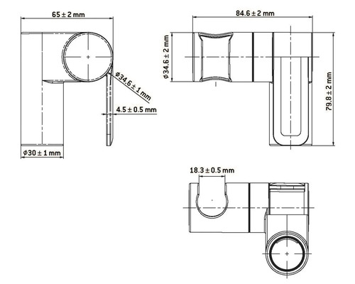 Desen tehnic al unui conector de colț cu dimensiuni