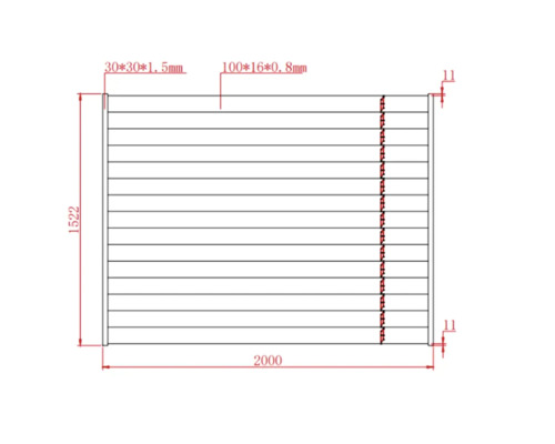 Desen tehnic al unui element de gard cu dimensiuni