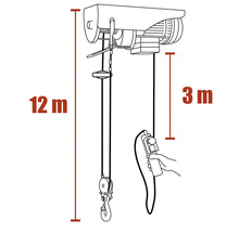 Desen al unui palan electric cu o înălțime de ridicare de 12 metri și o lungime a cablului de comandă de 3 metri