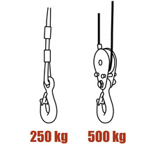 Desen al unui cârlig de încărcare cu o capacitate portantă de 250 de kilograme și al unui cârlig de încărcare cu o capacitate portantă de 500 de kilograme