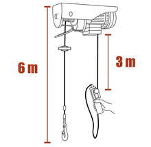 Desen al unui troliu electric cu o înălțime de ridicare de 6 metri și o lungime a cablului de comandă de 3 metri.