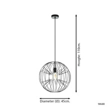 Lampa suspendată cu abajur sferic din sârmă metalică, diametru 45 cm, înălțime 110 cm