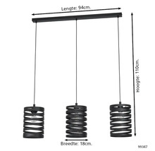 Lumină suspendată cu trei becuri, lungime 94 cm, lățime 18 cm, înălțime 110 cm
