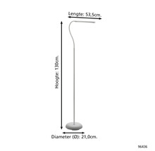 Lampă de podea cu o înălțime de 130 cm, o lungime de 53,5 cm și un diametru de 21 cm