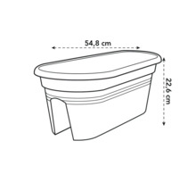 Imaginea unui jardiniere de balcon cu dimensiunile de 54,8 cm lățime și 22,6 cm înălțime.