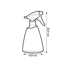 Pulverizator cu dimensiunile de 22,9 cm înălțime și 8,9 cm lățime ca desen schematic.