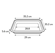 Desen tehnic al unei tăvițe de captare cu dimensiunile 35,2 cm x 35,2 cm x 5,6 cm