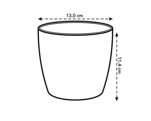 Imaginea unui ghiveci de flori cu dimensiunile de 13,0 cm diametru și 11,4 cm înălțime