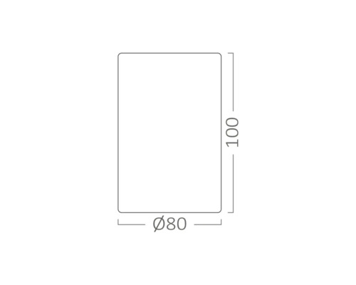 Desen cu dimensiunile produsului, cu o înălțime de 100 și un diametru de 80