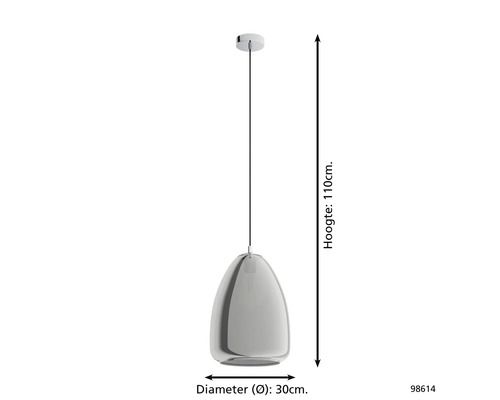 Lumină suspendată cu un diametru de 30 cm și o înălțime de 110 cm