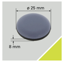 Buton cu diametrul de 25 milimetri și înălțimea de 8 milimetri.