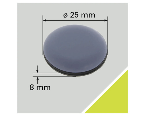 Buton cu diametrul de 25 milimetri și înălțimea de 8 milimetri.