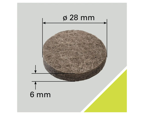 Glitier din pâslă cu diametrul de 28 milimetri și grosimea de 6 milimetri