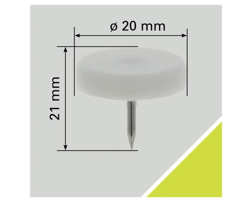 Glisor de scaun cu cui, diametrul de 20 milimetri, înălțimea de 21 milimetri