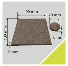 Set de glisiere din pâslă cu dimensiunile de 90 milimetri pe 100 milimetri și diametrul de 28 milimetri, grosime de 6 milimetri