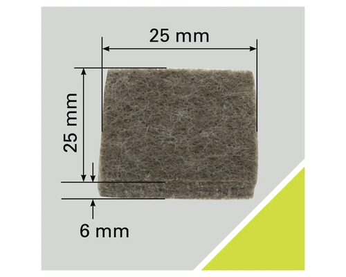 Glisiere din pâslă, pătrate, 25x25x6 mm, vedere detaliată