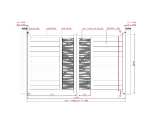 Desen tehnic al unei porți de grădină cu dimensiuni.