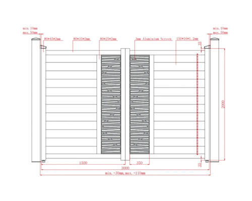 Desen tehnic al unei porți de grădină cu dimensiuni