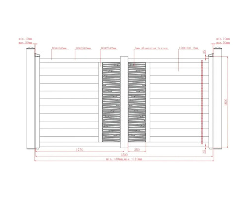 Desen tehnic al unei porți de grădină cu dimensiuni