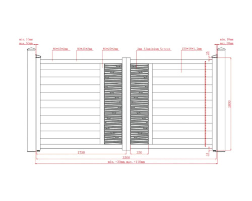 Desen tehnic al unei porți de grădină cu dimensiuni