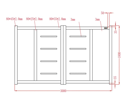 Desen tehnic al unui raft cu dimensiuni