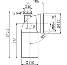 Desen tehnic al unui sifon cu dimensiuni