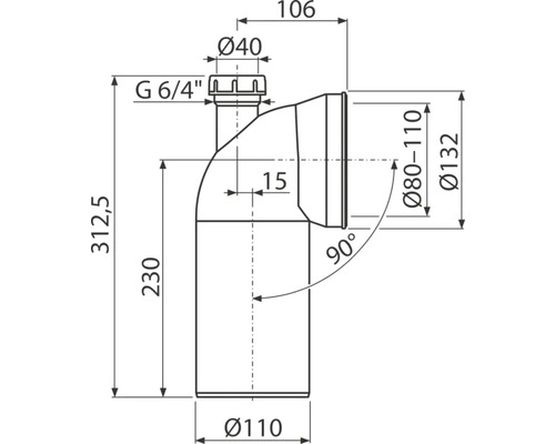 Desen tehnic al unui sifon cu dimensiuni