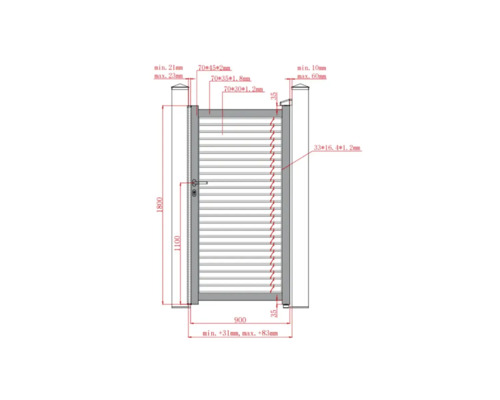 Desen tehnic al unei porți de grădină cu dimensiuni