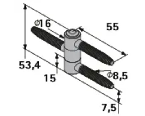 Desen tehnic al unei piese de conectare cu dimensiuni.